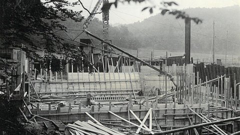 Stauweiher Bieberstein - Blick auf die eingeschalten Bauwerksteile 1930
